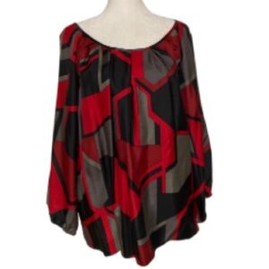 NWT Vintage Anne Klein Silk Red + Black & Gray Blouse Size XL